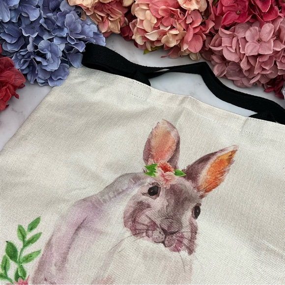Eco-Friendly Bunny with Pink Flowers Folding Tote Bag - Picture 6 of 14